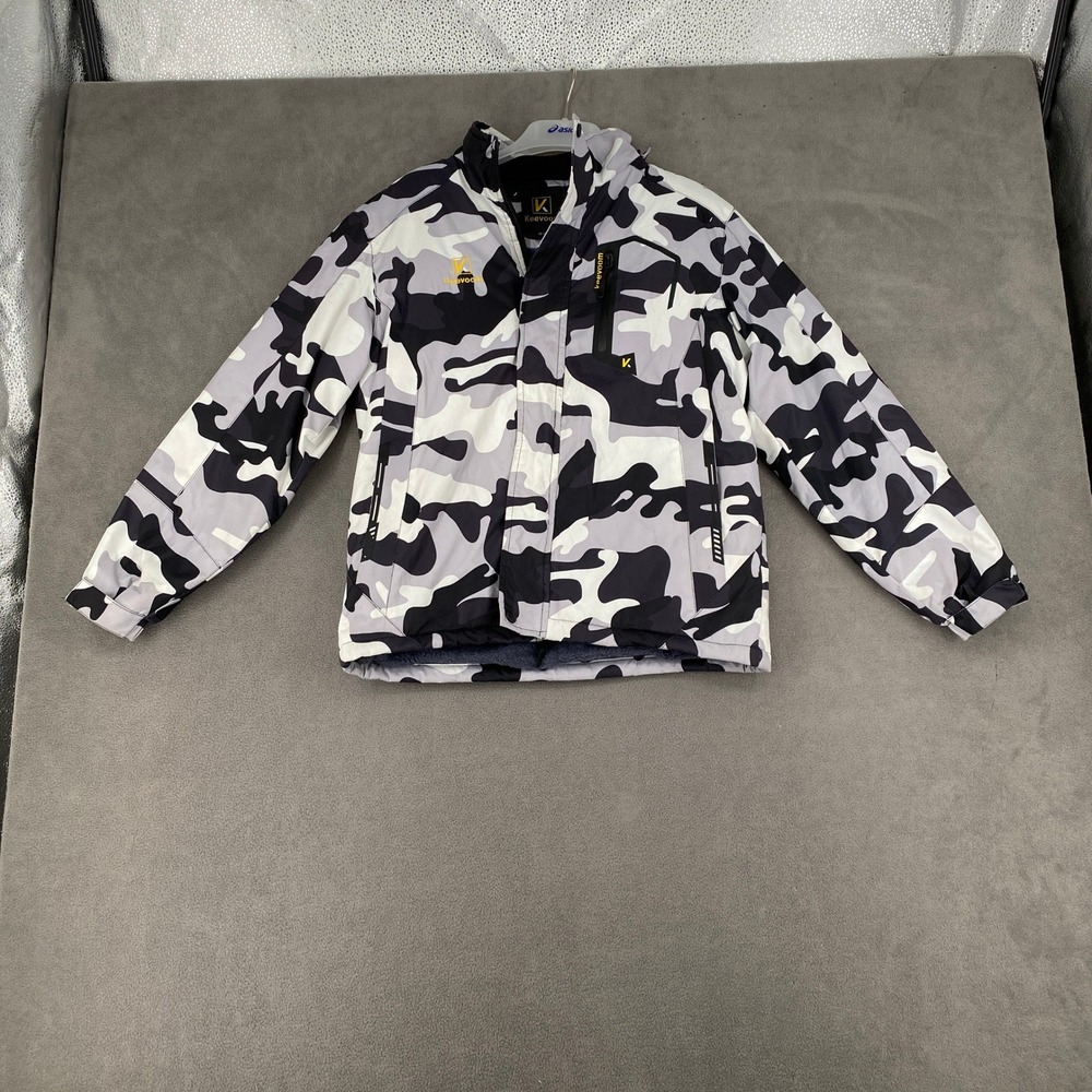 Keevoom Boys Camo Ski Jacket Grey Black Fleece Lined Waterproof Size 10-12